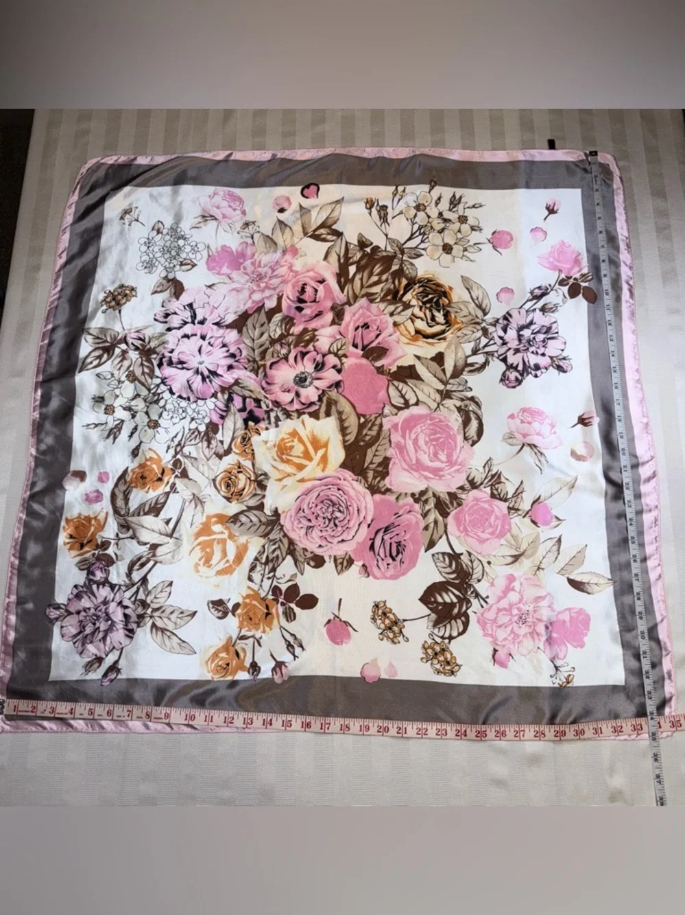 MOSI Square Scarf Floral Tie Satin Silk Touch Retro Romance Timeless 35”Square